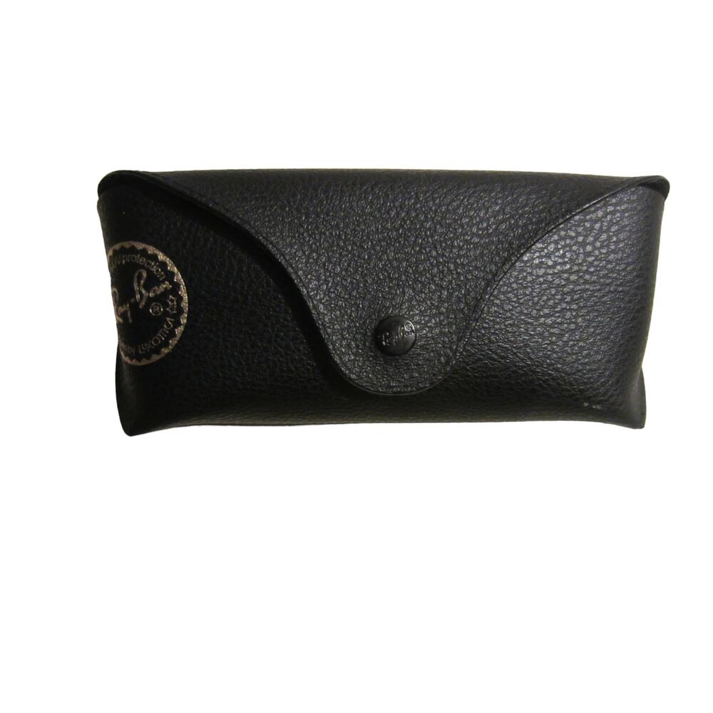 Ray-Ban Black Leather Sunglasses Case with Logo Snap Closure
